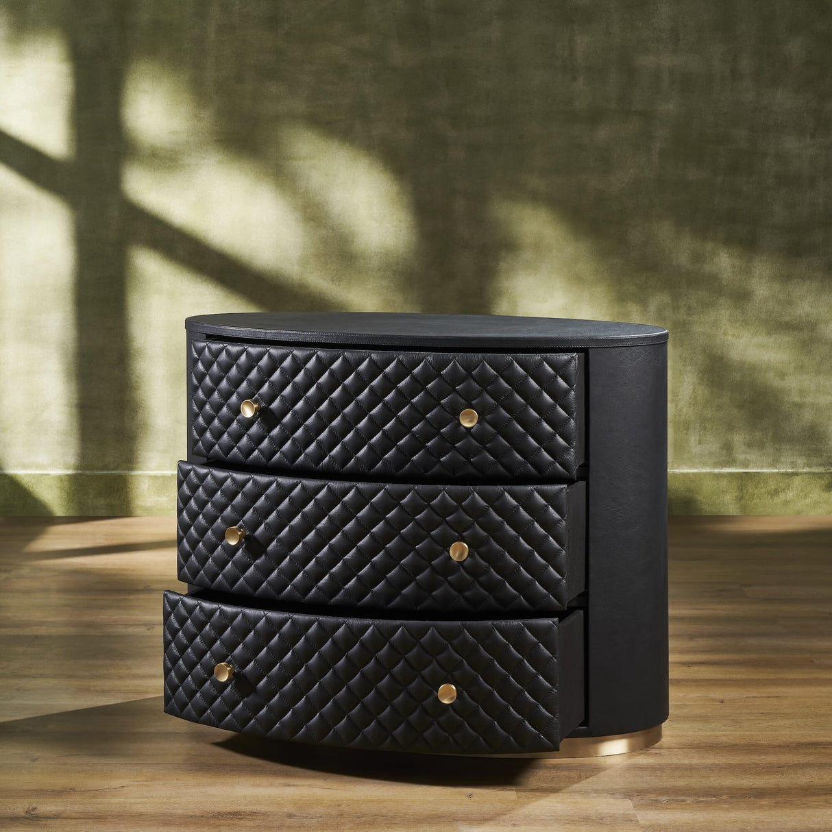 Orchids Lux Harvard Leather Black 38"W X 20"D X 30"H Drawer Chest