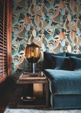 York Wallcoverings Fauvist Flock Coral & Aqua Wallpaper