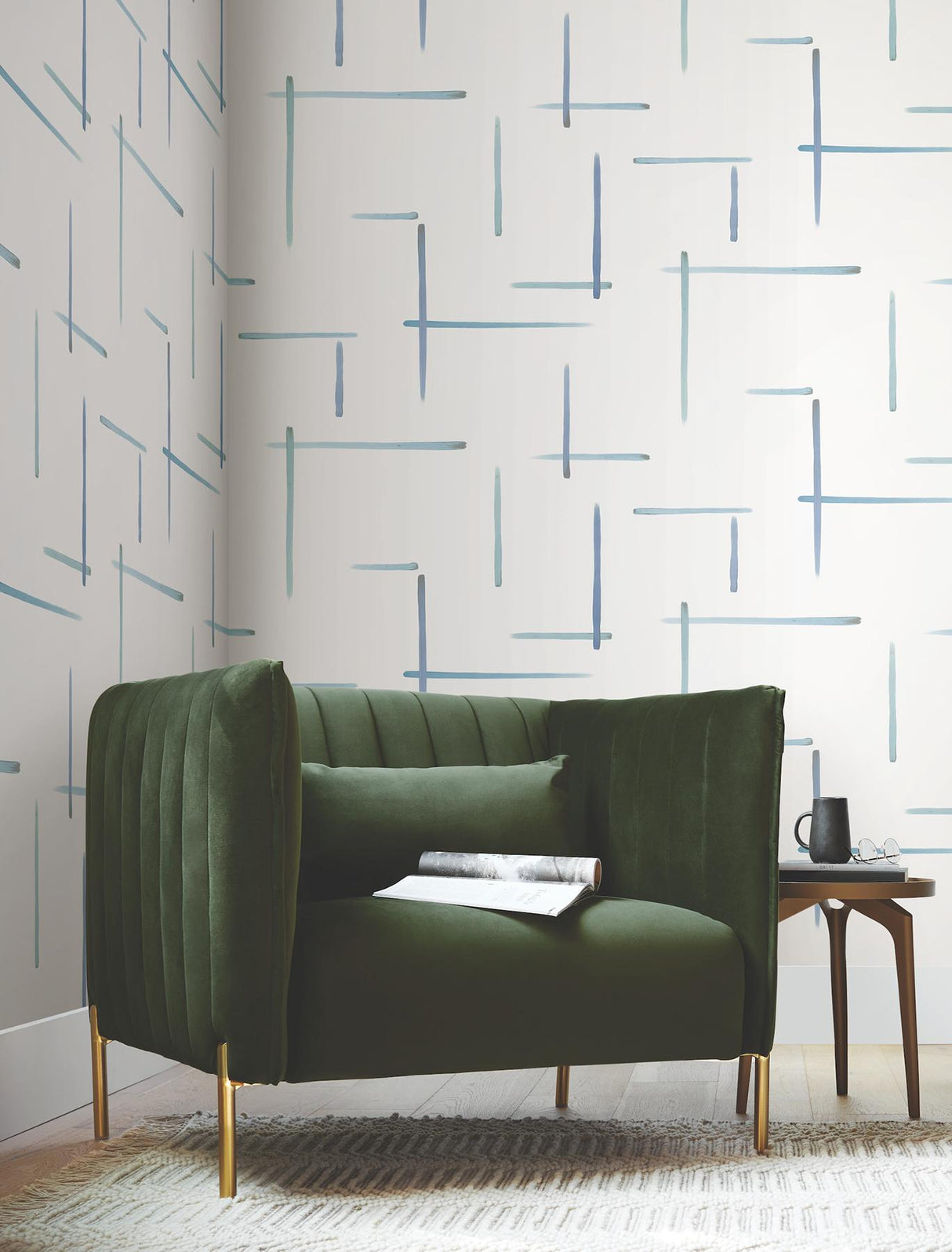 York Wallcoverings Gilded Sumi-E Blue & Glint Wallpaper