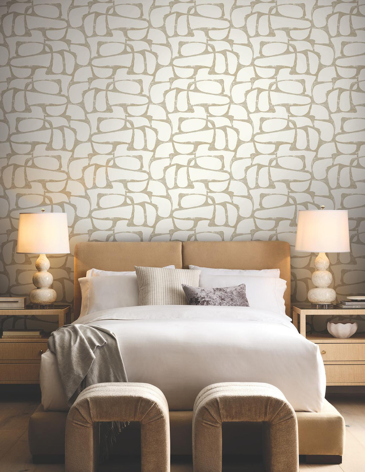 Candice Olson Craftsman Geometric White & Gold Wallpaper