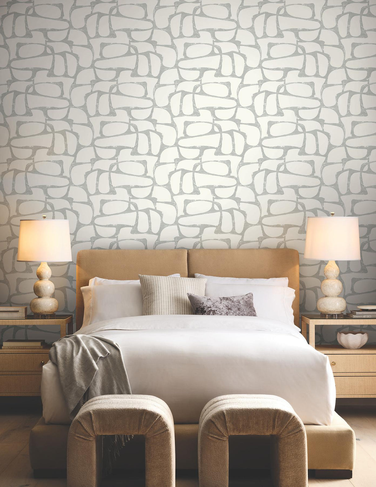 Candice Olson Craftsman Geometric White & Silver Wallpaper