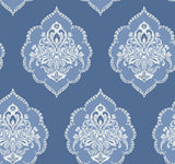 York Wallcoverings Signet Medallion Damask Blue Wallpaper