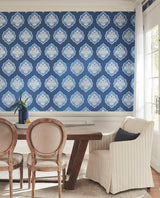 York Wallcoverings Signet Medallion Damask Blue Wallpaper