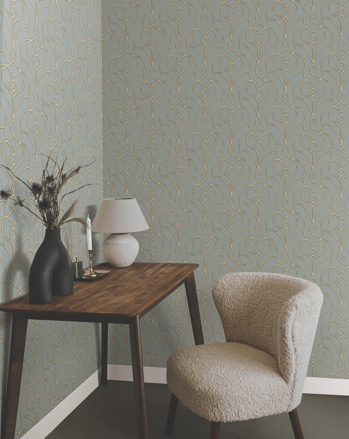 Candice Olson Divine Trellis Dusty Blue Wallpaper