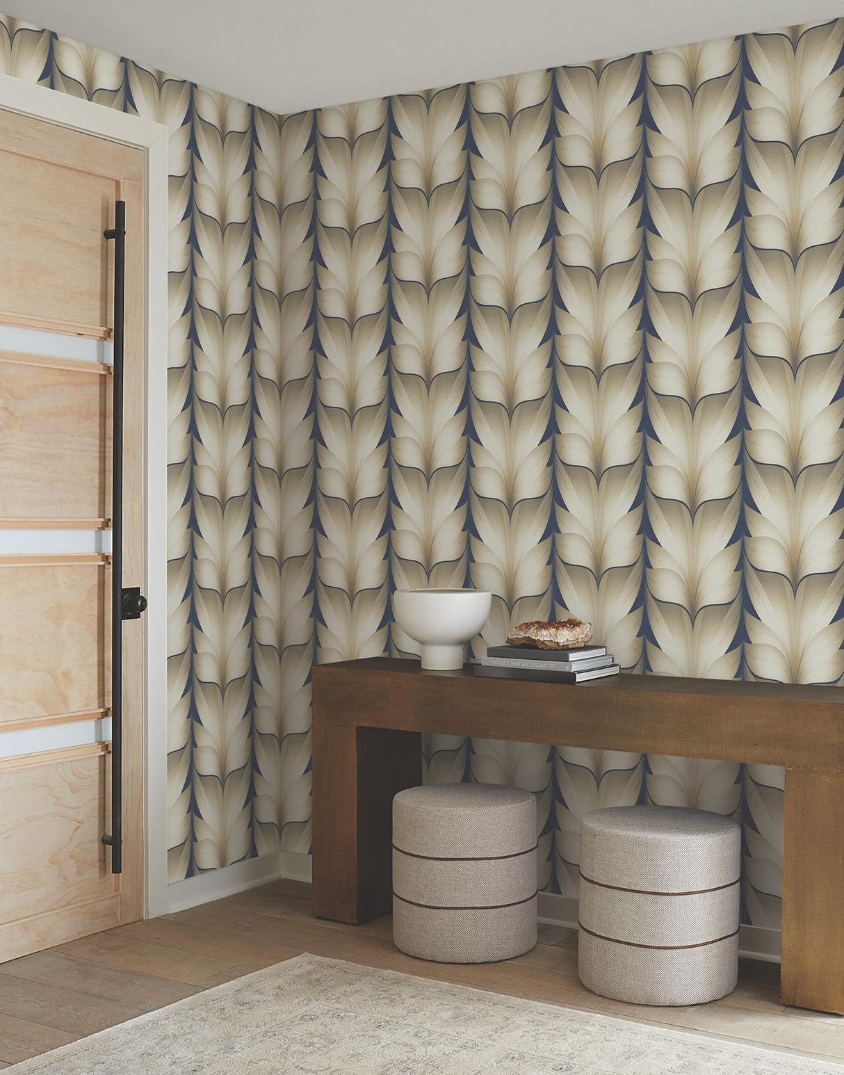 Candice Olson Lotus Light Stripe Navy Wallpaper