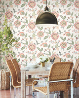 York Dahlia Blooms Off White & Pink Wallpaper