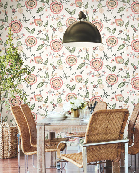 York Dahlia Blooms Off White & Pink Wallpaper