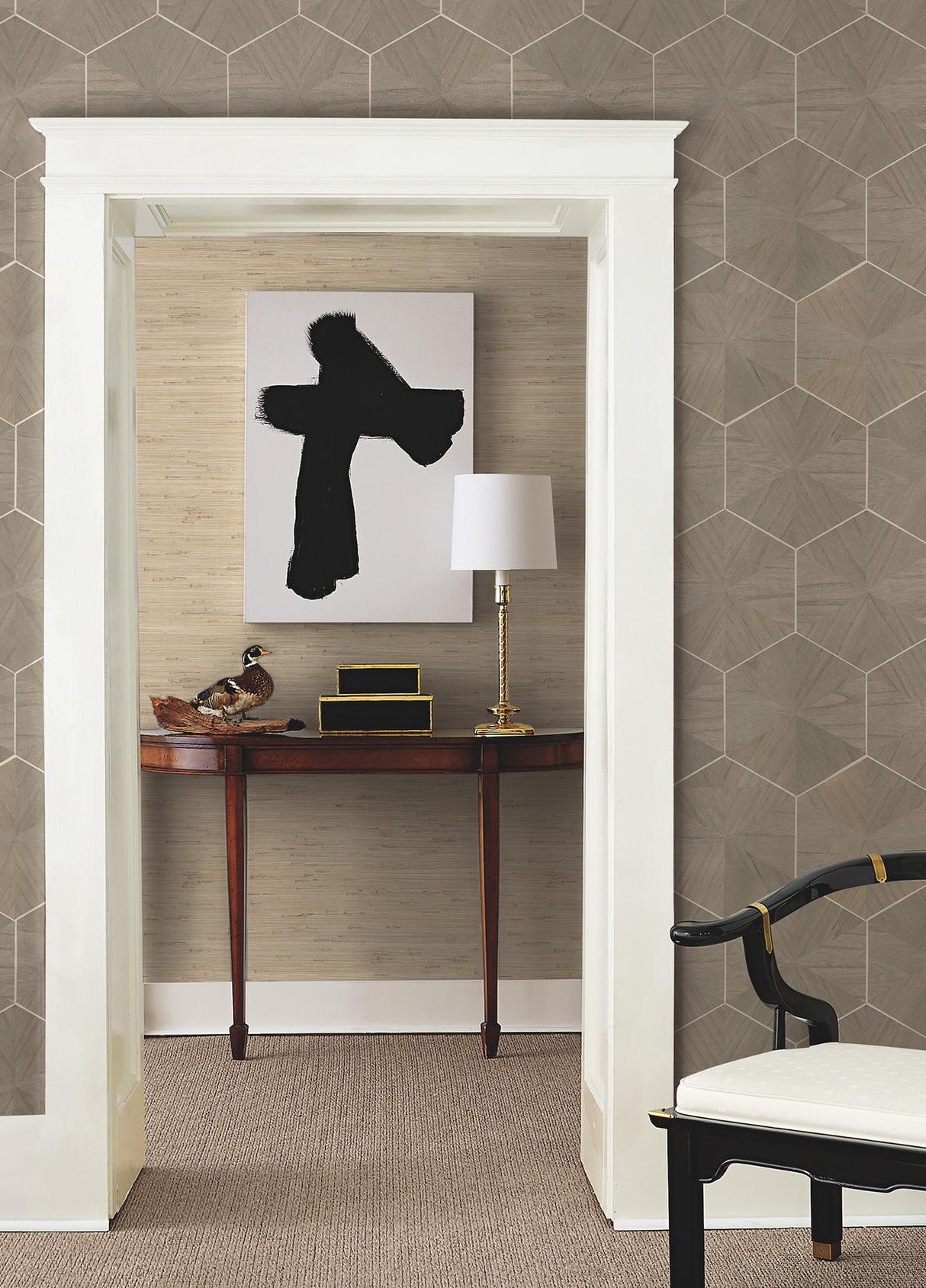 Ronald Redding Designs Hexagram Wood Veneer Caper Wallpaper