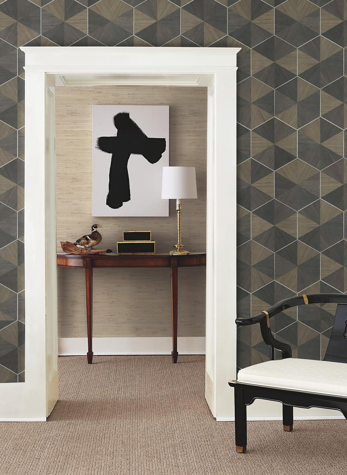 Ronald Redding Designs Hexagram Wood Veneer Smoke Wallpaper
