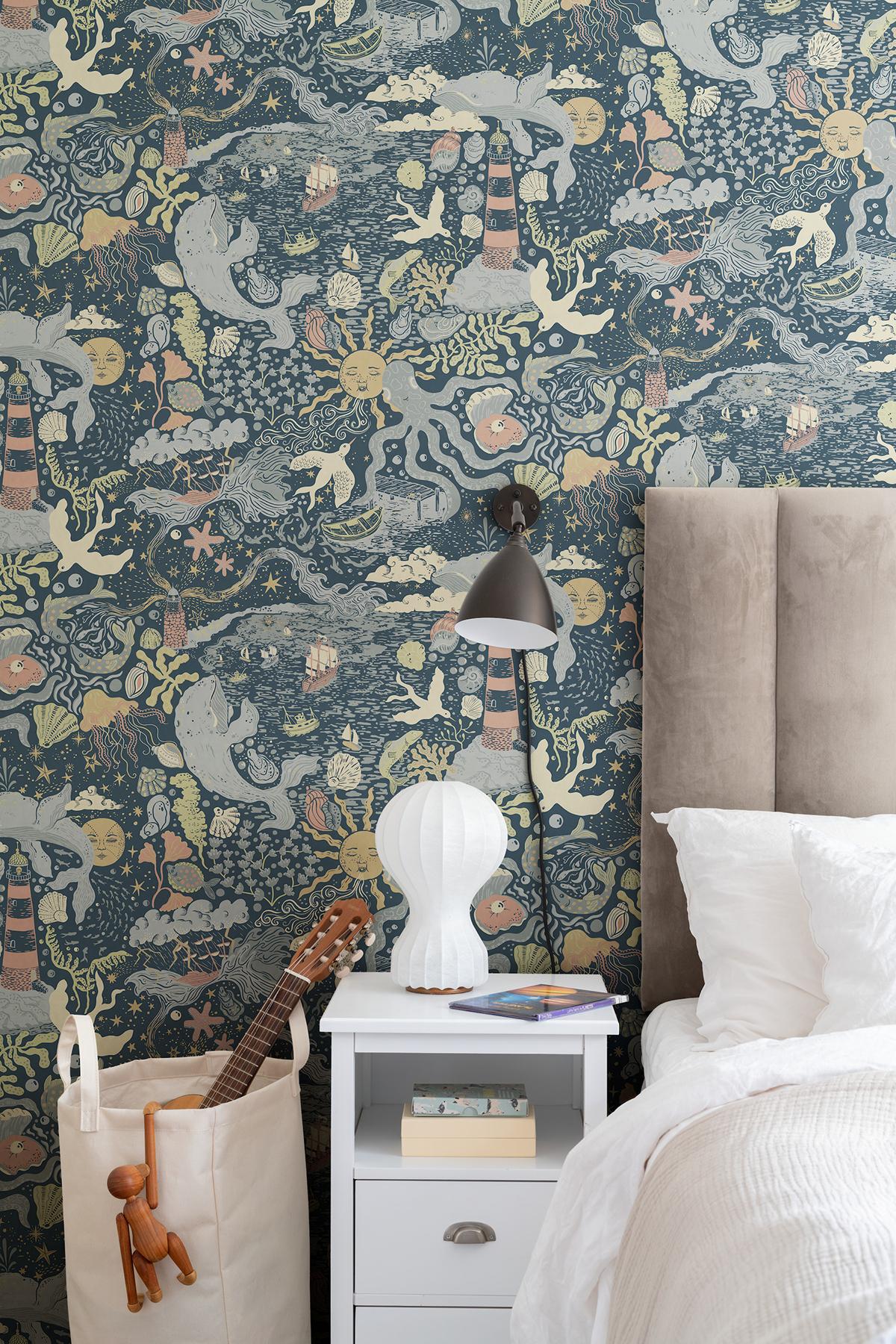 York Wallcoverings Havet Dark Blue Wallpaper