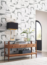 Antonina Vella Abstract Geo White & Silver Wallpaper