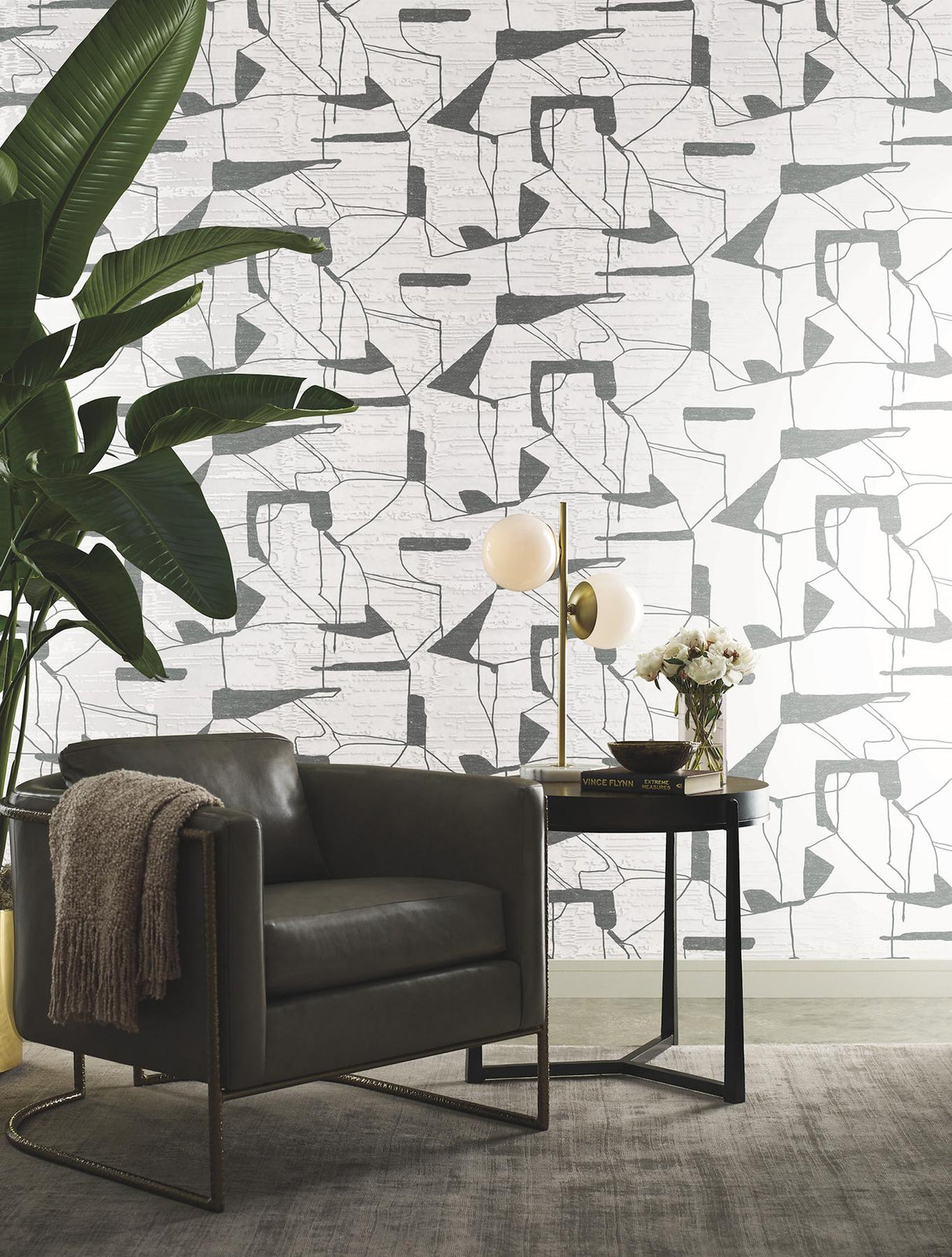 Antonina Vella Abstract Geo White & Silver Wallpaper