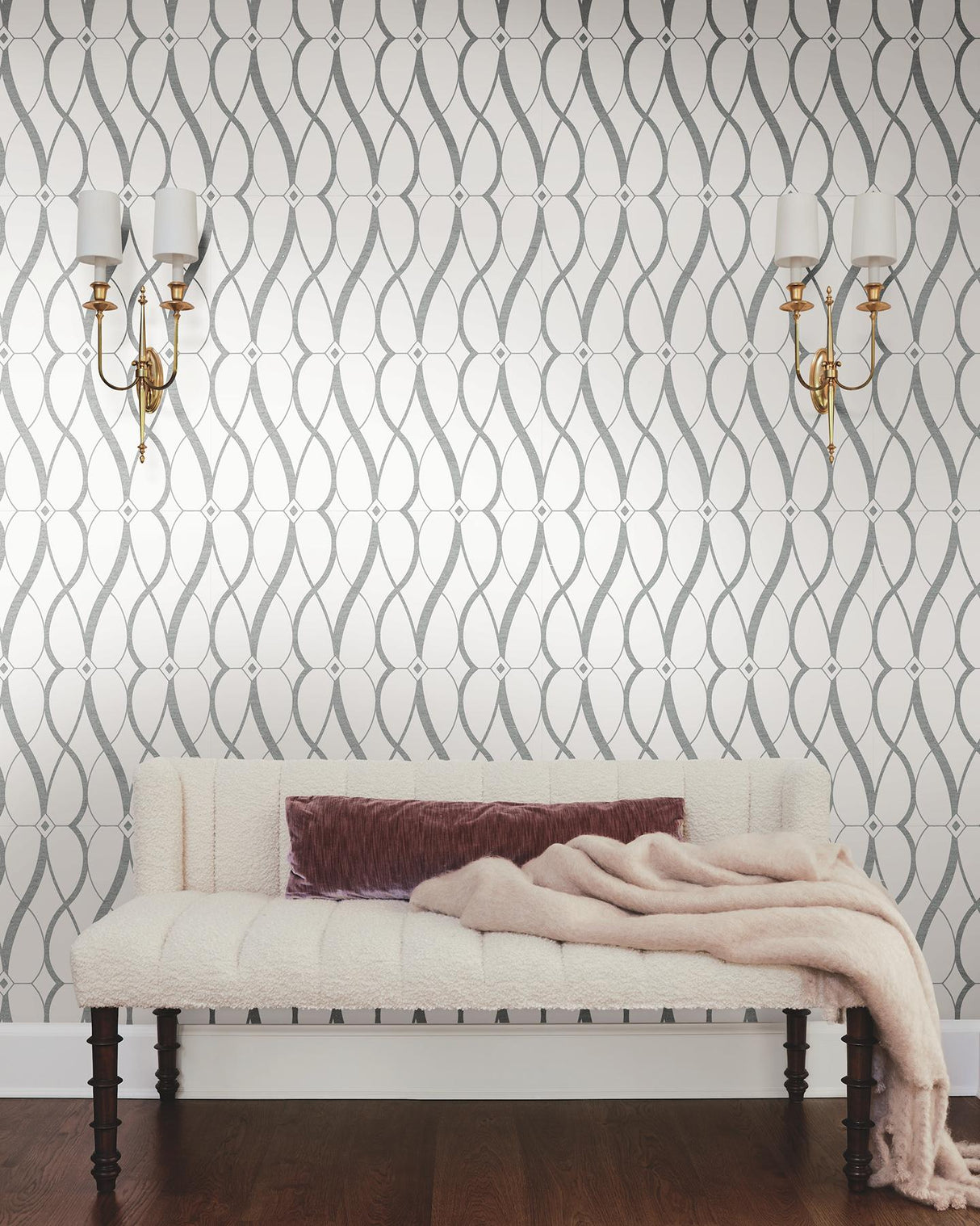 Antonina Vella Graceful Geo White & Silver Wallpaper