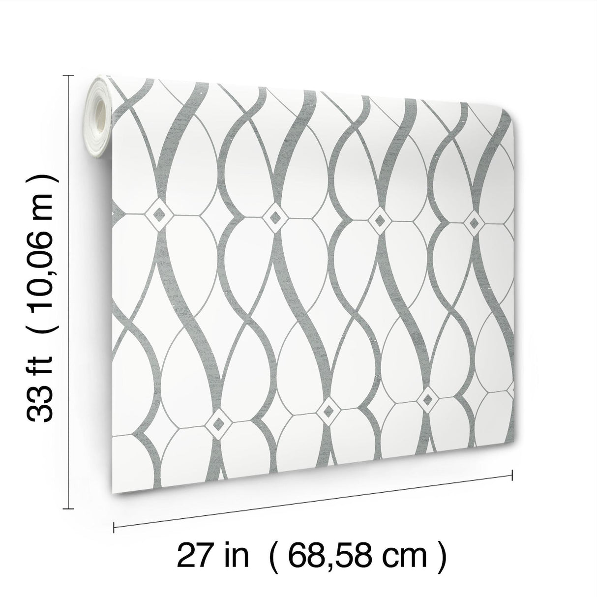 Antonina Vella Graceful Geo White & Silver Wallpaper