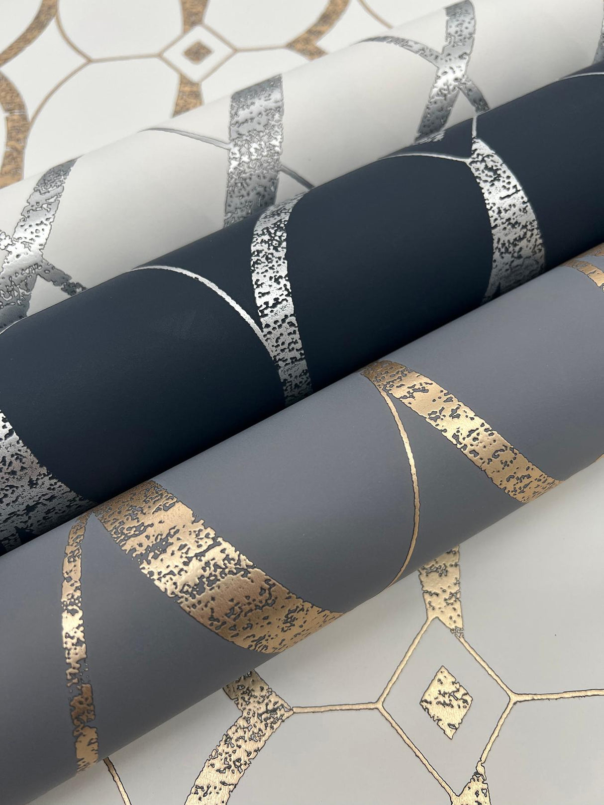 Antonina Vella Graceful Geo White & Silver Wallpaper