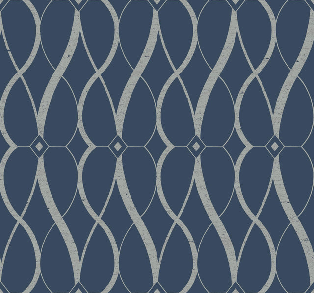 Antonina Vella Graceful Geo Navy & Silver Wallpaper