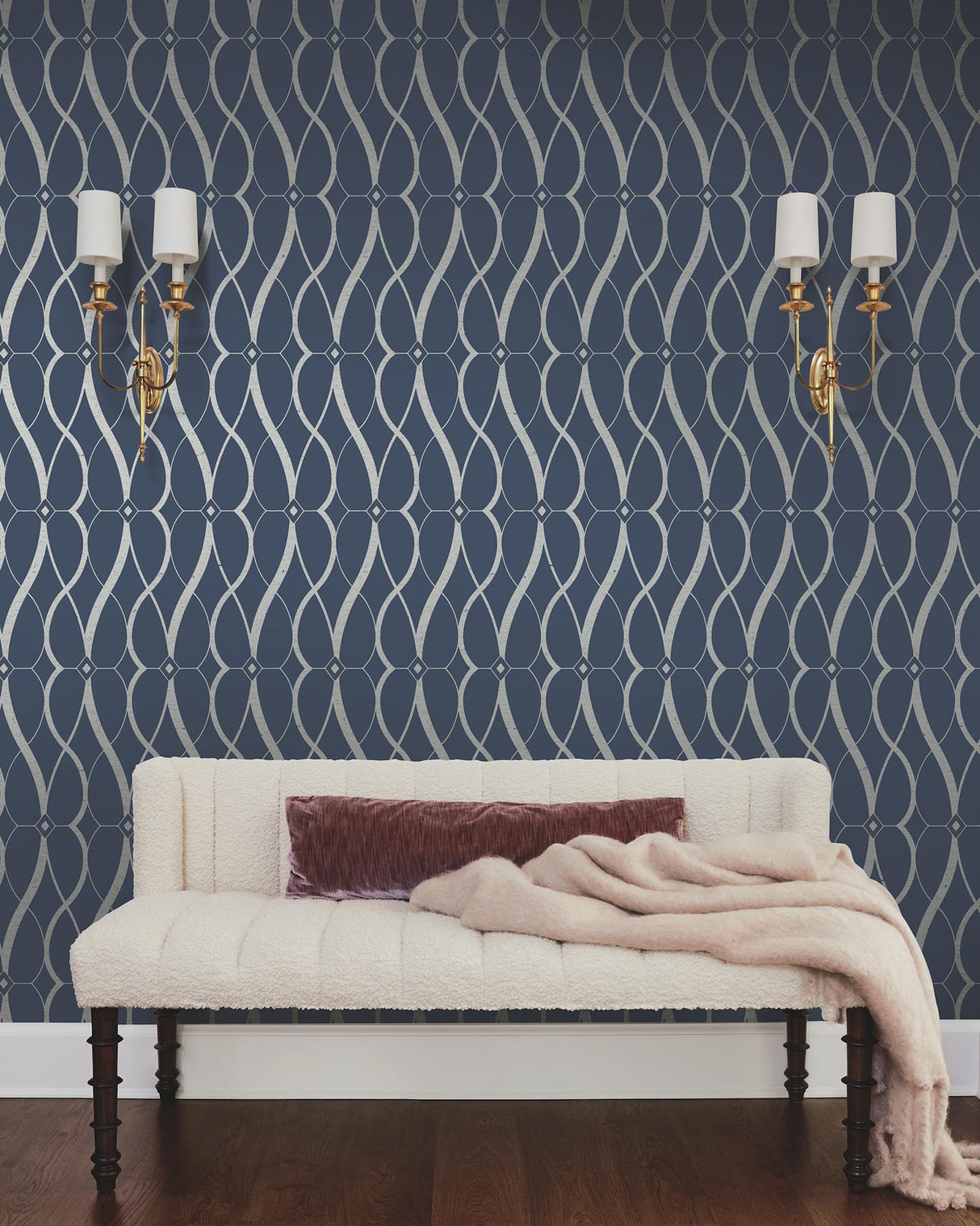 Antonina Vella Graceful Geo Navy & Silver Wallpaper