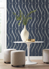 Antonina Vella Graceful Geo Navy & Silver Wallpaper