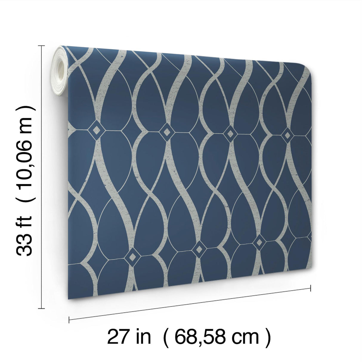 Antonina Vella Graceful Geo Navy & Silver Wallpaper