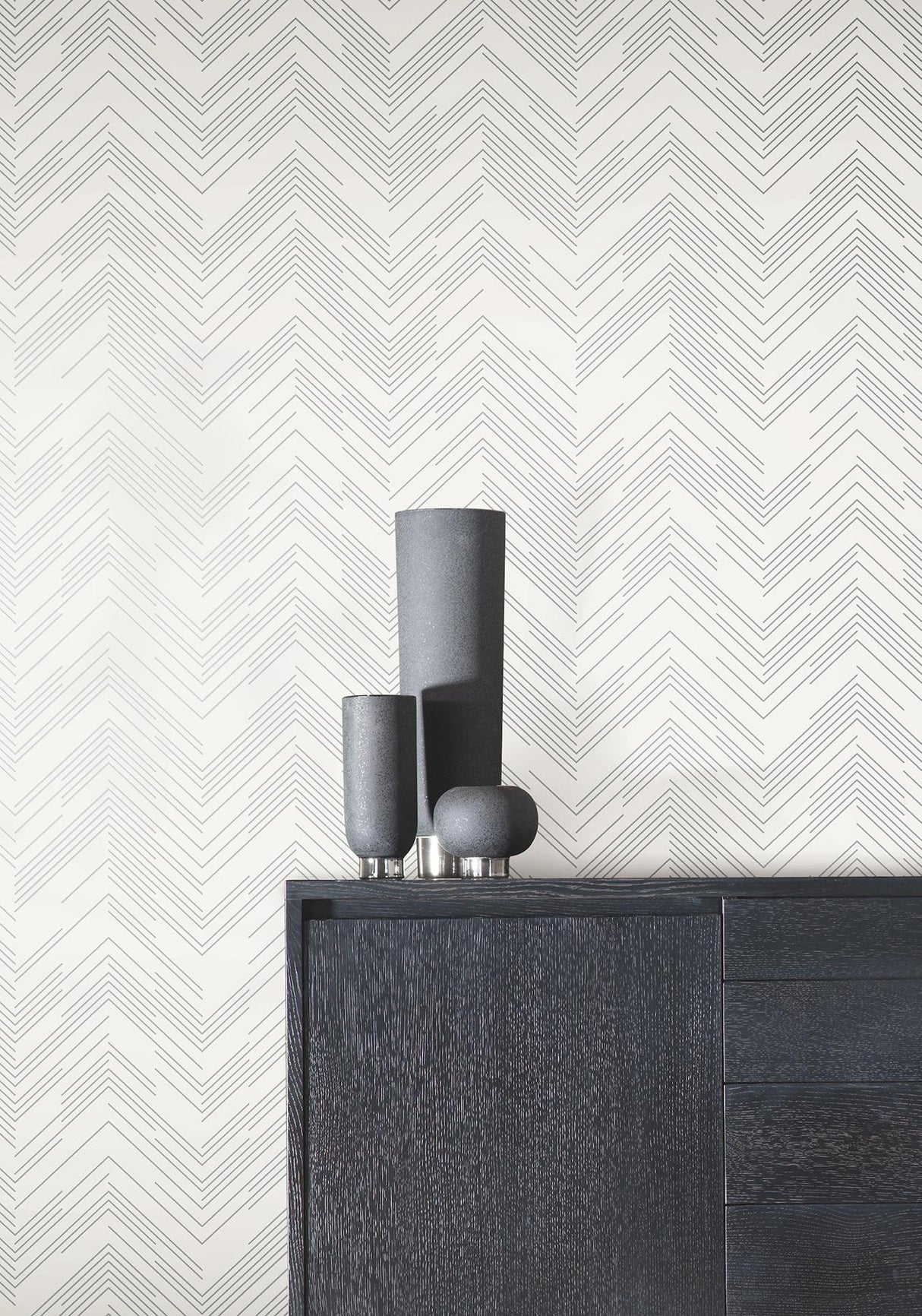 Antonina Vella Polished Chevron White & Silver Wallpaper