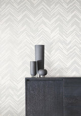 Antonina Vella Polished Chevron White & Silver Wallpaper