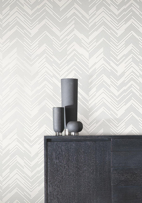 Antonina Vella Polished Chevron White & Silver Wallpaper