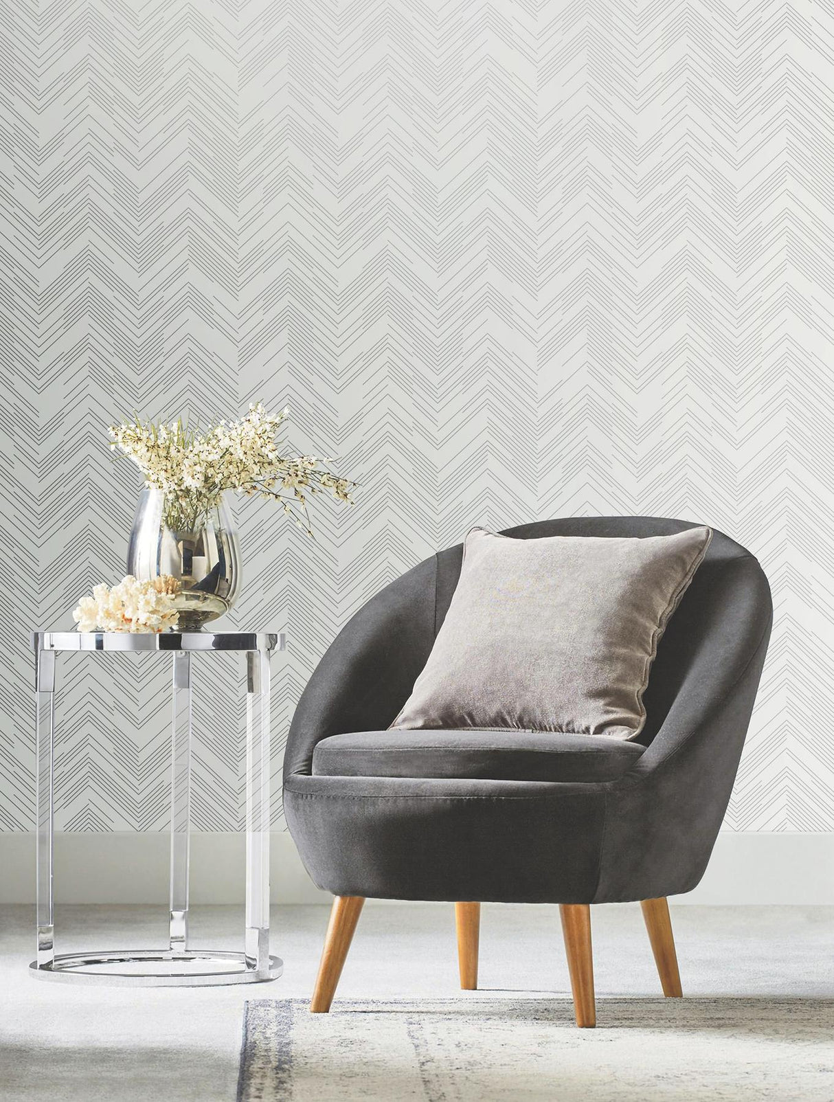 Antonina Vella Polished Chevron White & Silver Wallpaper