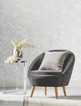 Antonina Vella Polished Chevron White & Silver Wallpaper