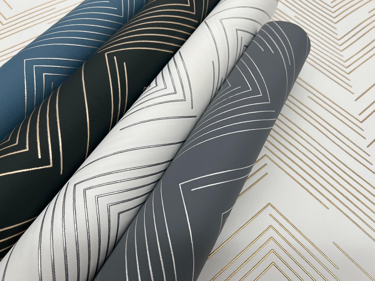 Antonina Vella Polished Chevron White & Silver Wallpaper