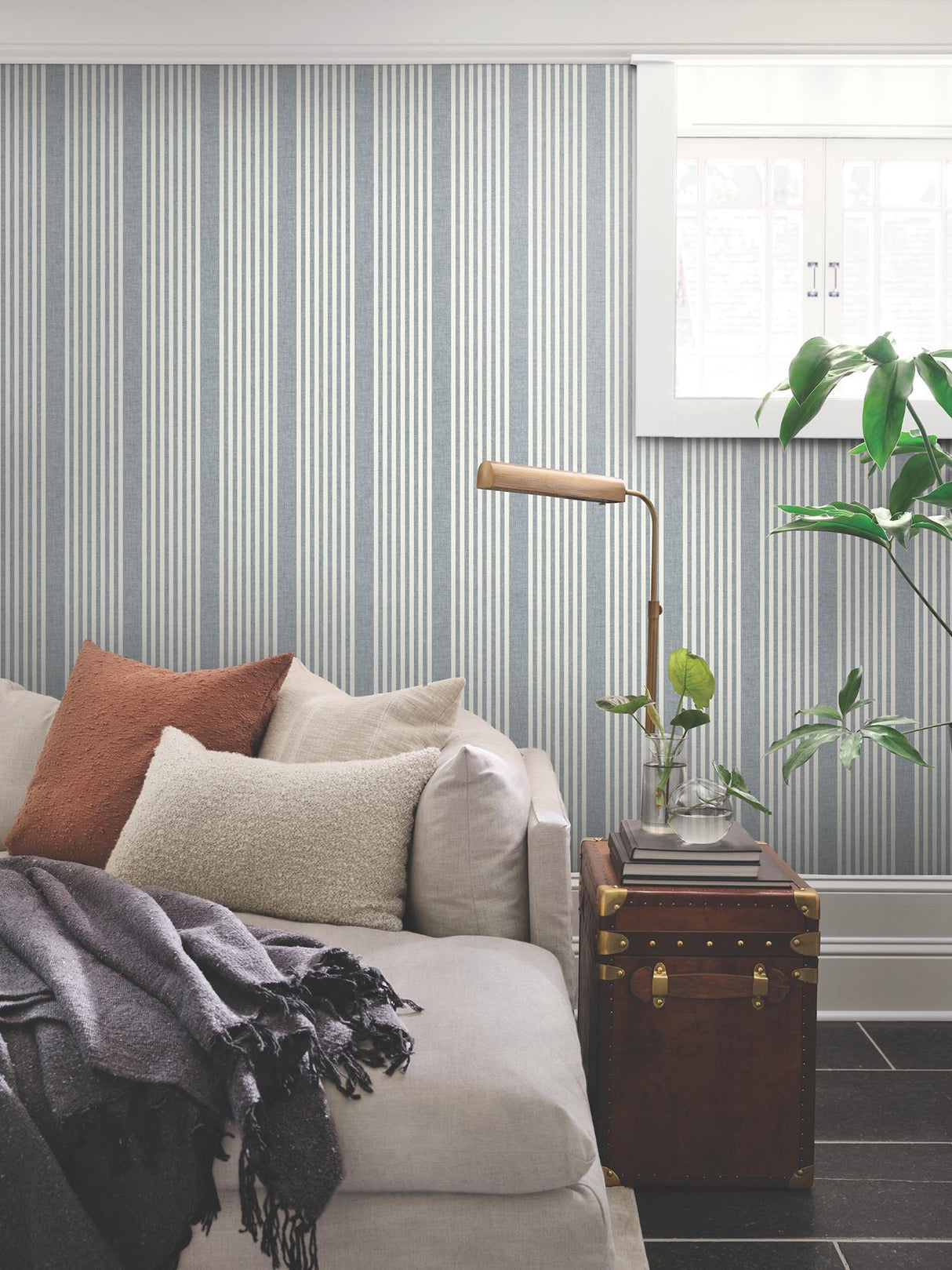 Magnolia Home French Linen Stripe Navy Wallpaper
