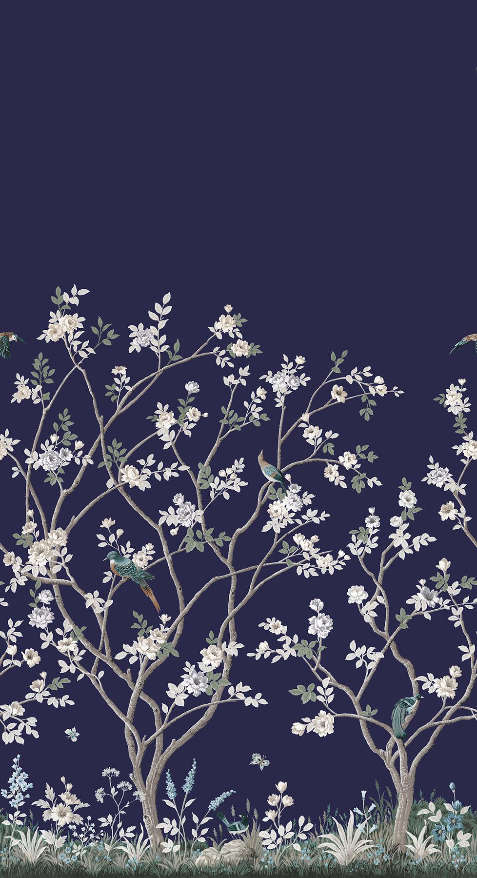 Ronald Redding Designs Lingering Garden Navy Wall Mural
