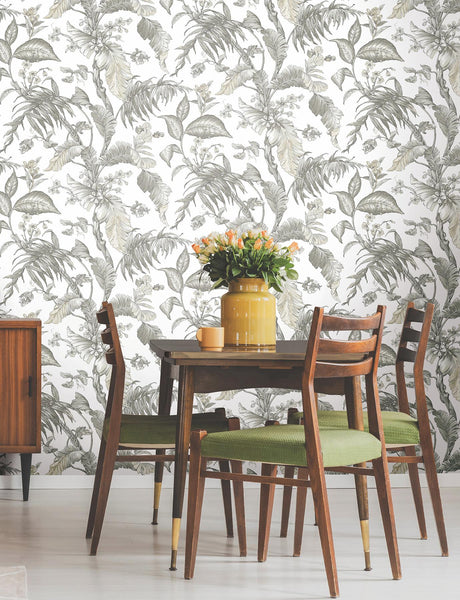 York Wallcoverings Fiji Garden Black & White Wallpaper