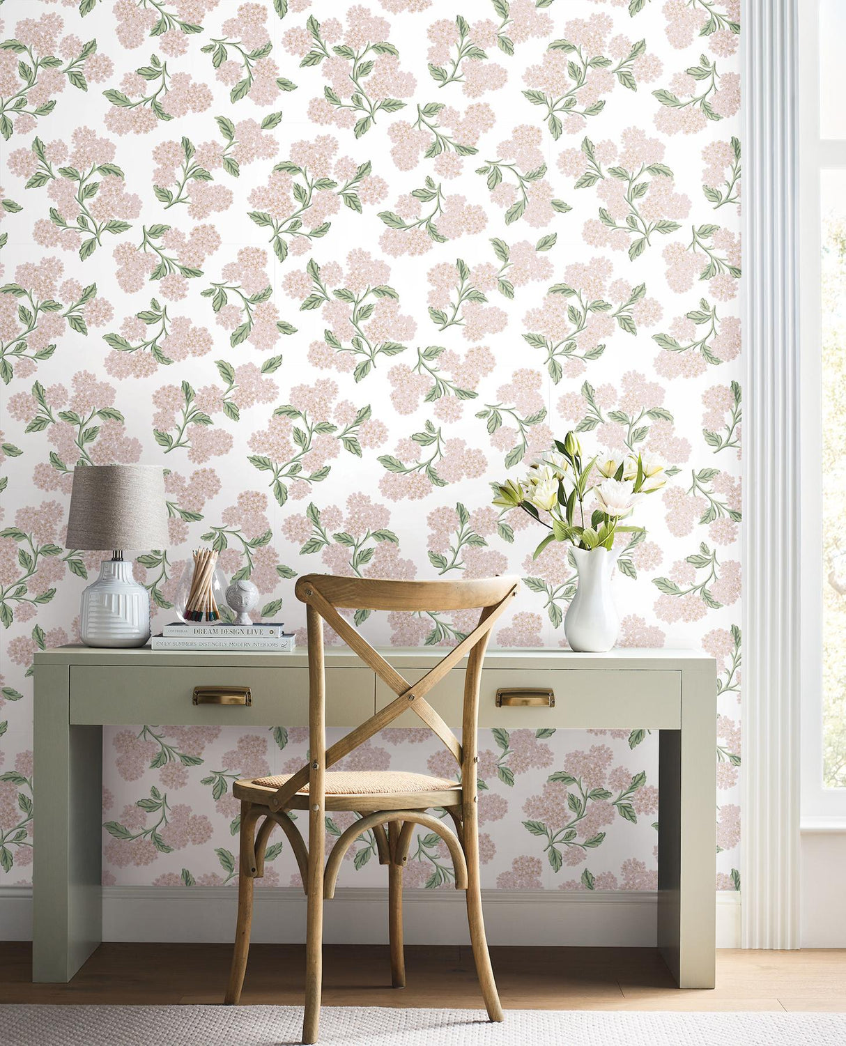 Rifle Paper Co. Hydrangea Pink & White Peel & Stick Wallpaper