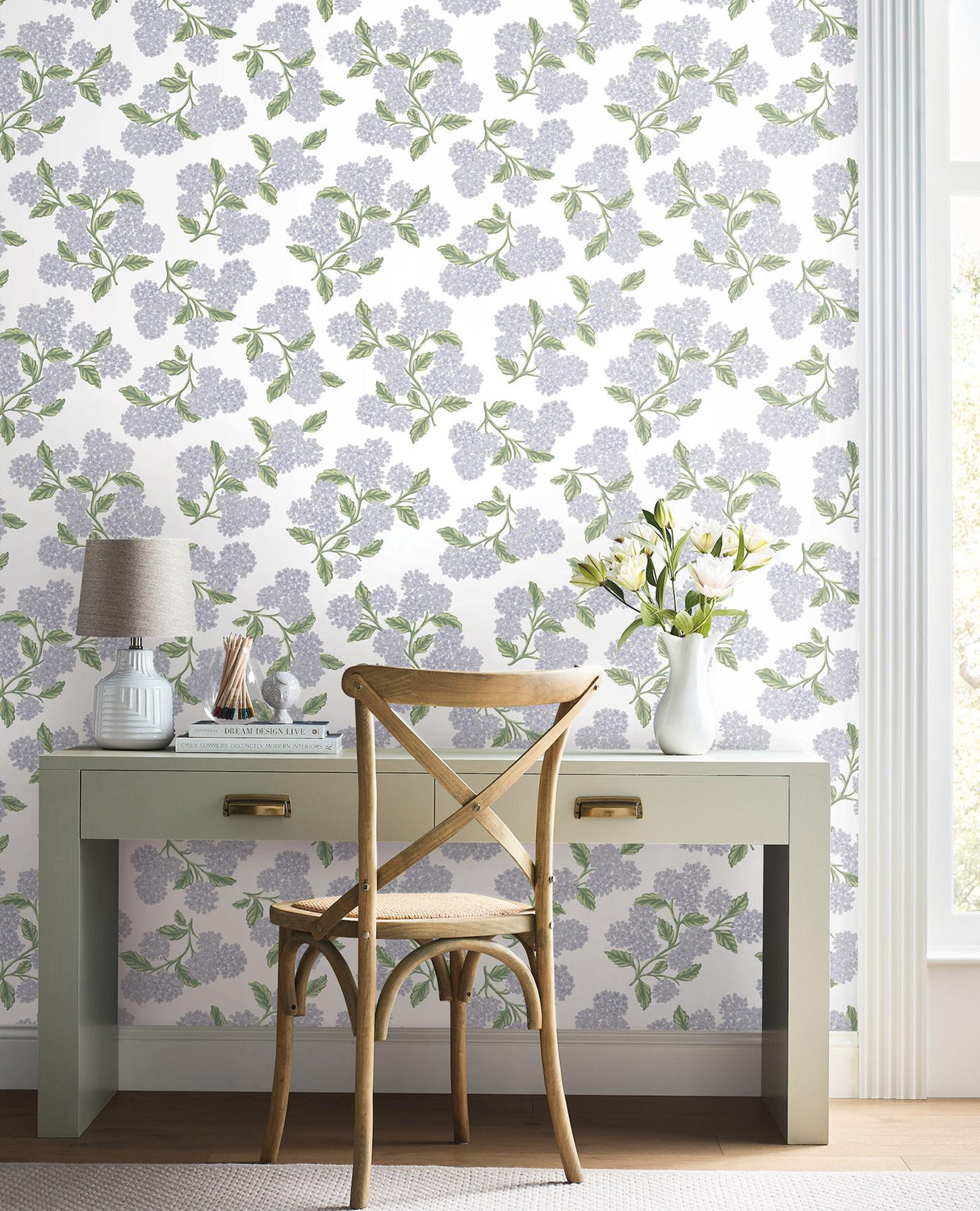 Rifle Paper Co. Hydrangea Lilac & White Peel & Stick Wallpaper