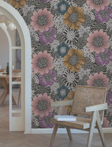 York Wallcoverings Anemones Black Wallpaper
