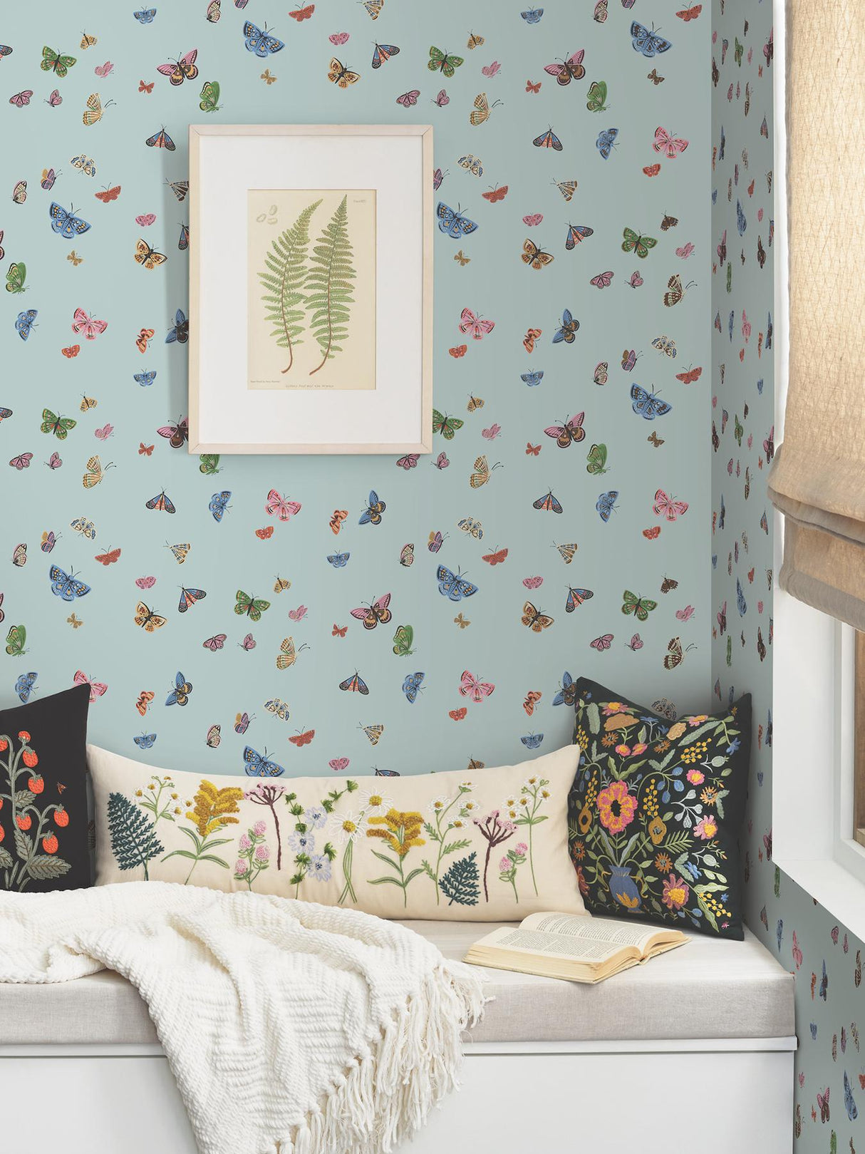 Rifle Paper Co. Butterfly House Light Blue Peel & Stick Wallpaper