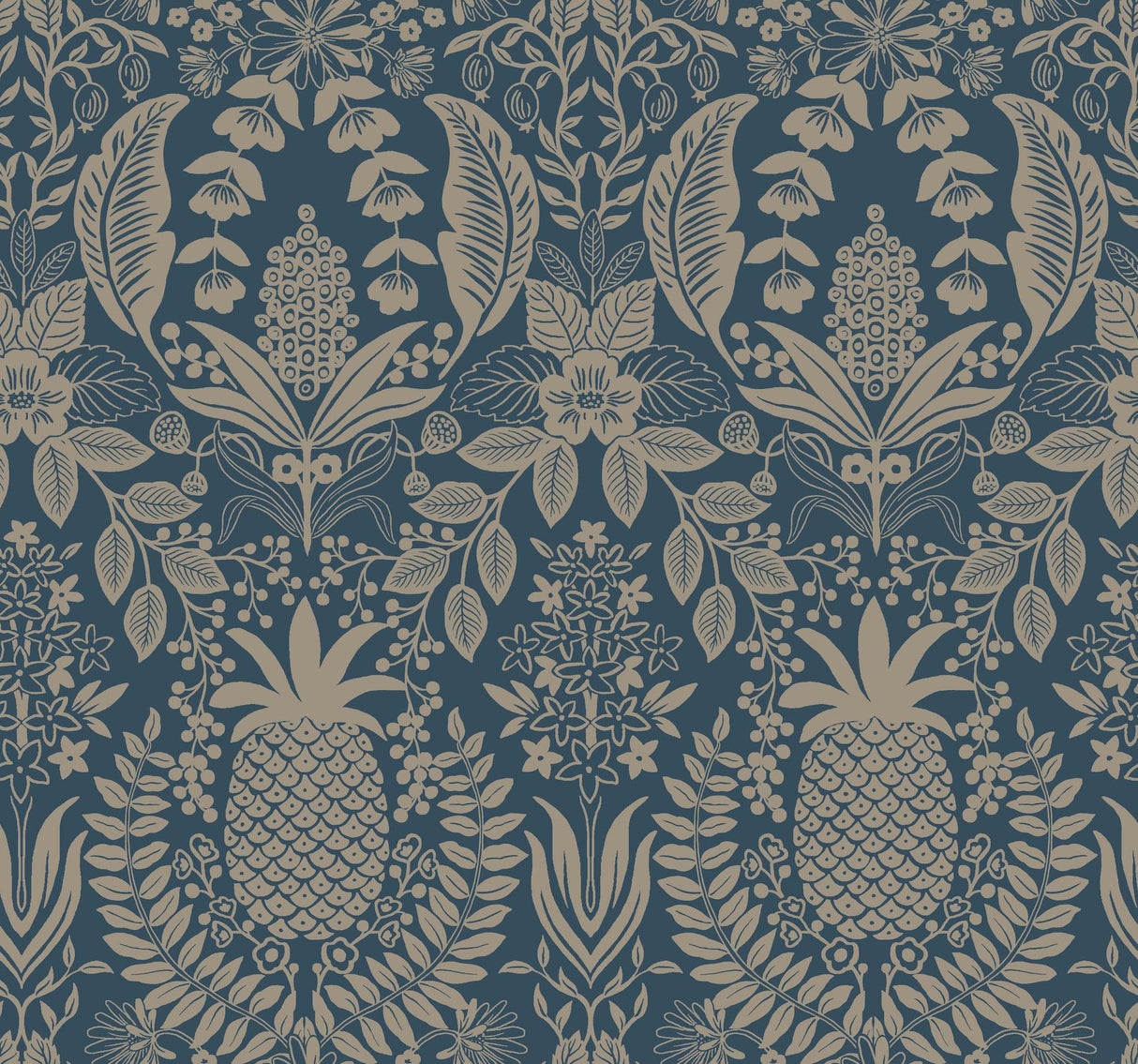 Rifle Paper Co. Pineapple Damask Navy Wallpaper