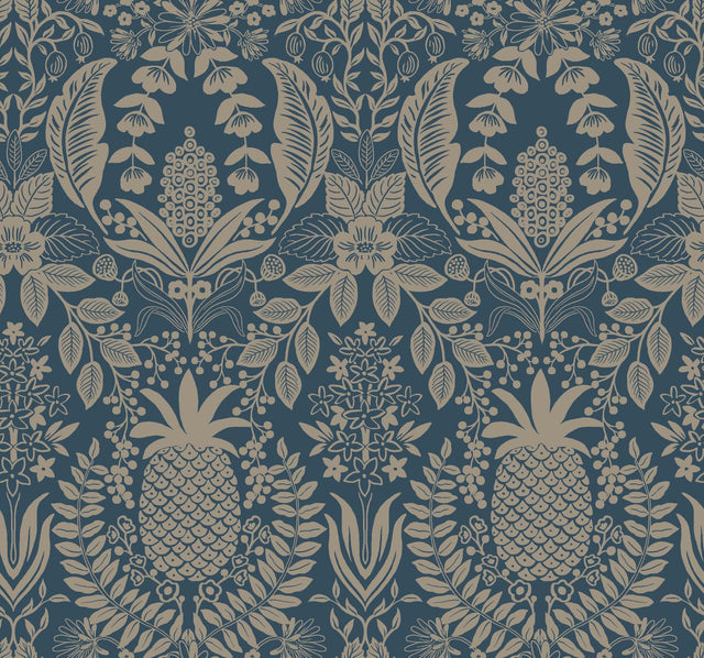 Rifle Paper Co. Pineapple Damask Navy Wallpaper