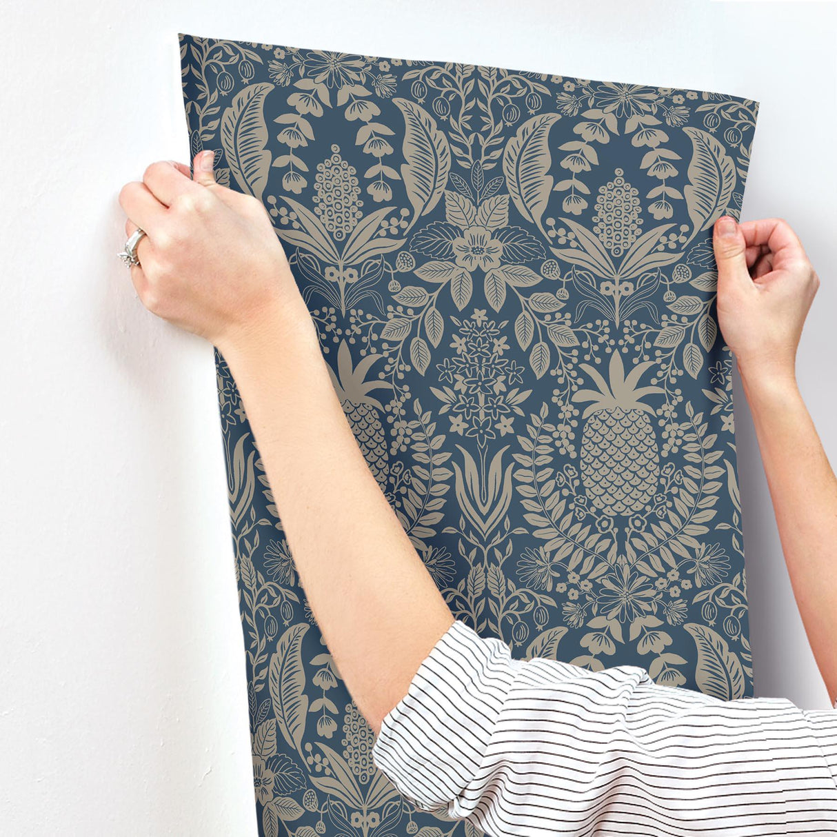 Rifle Paper Co. Pineapple Damask Navy Wallpaper