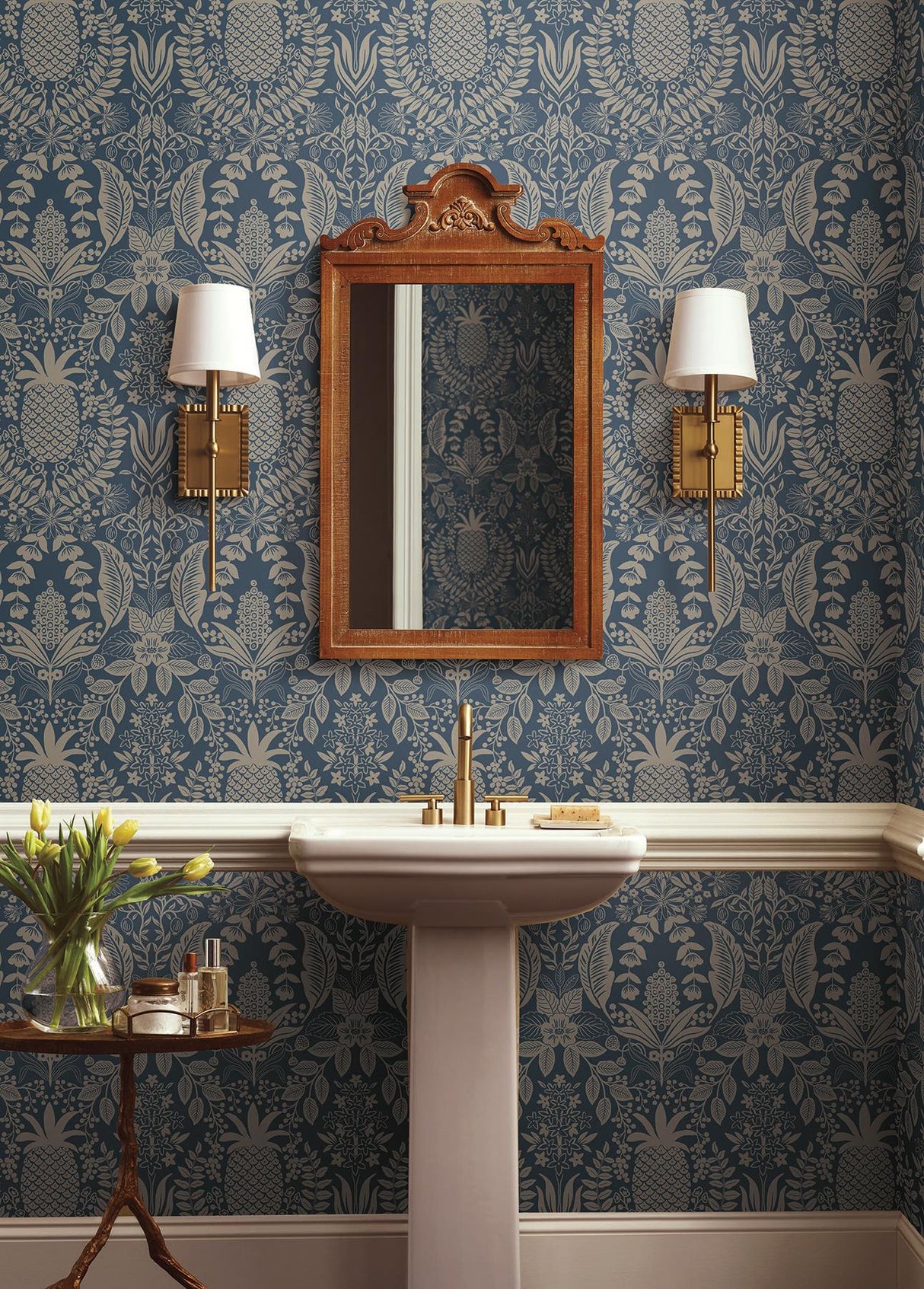Rifle Paper Co. Pineapple Damask Navy Wallpaper