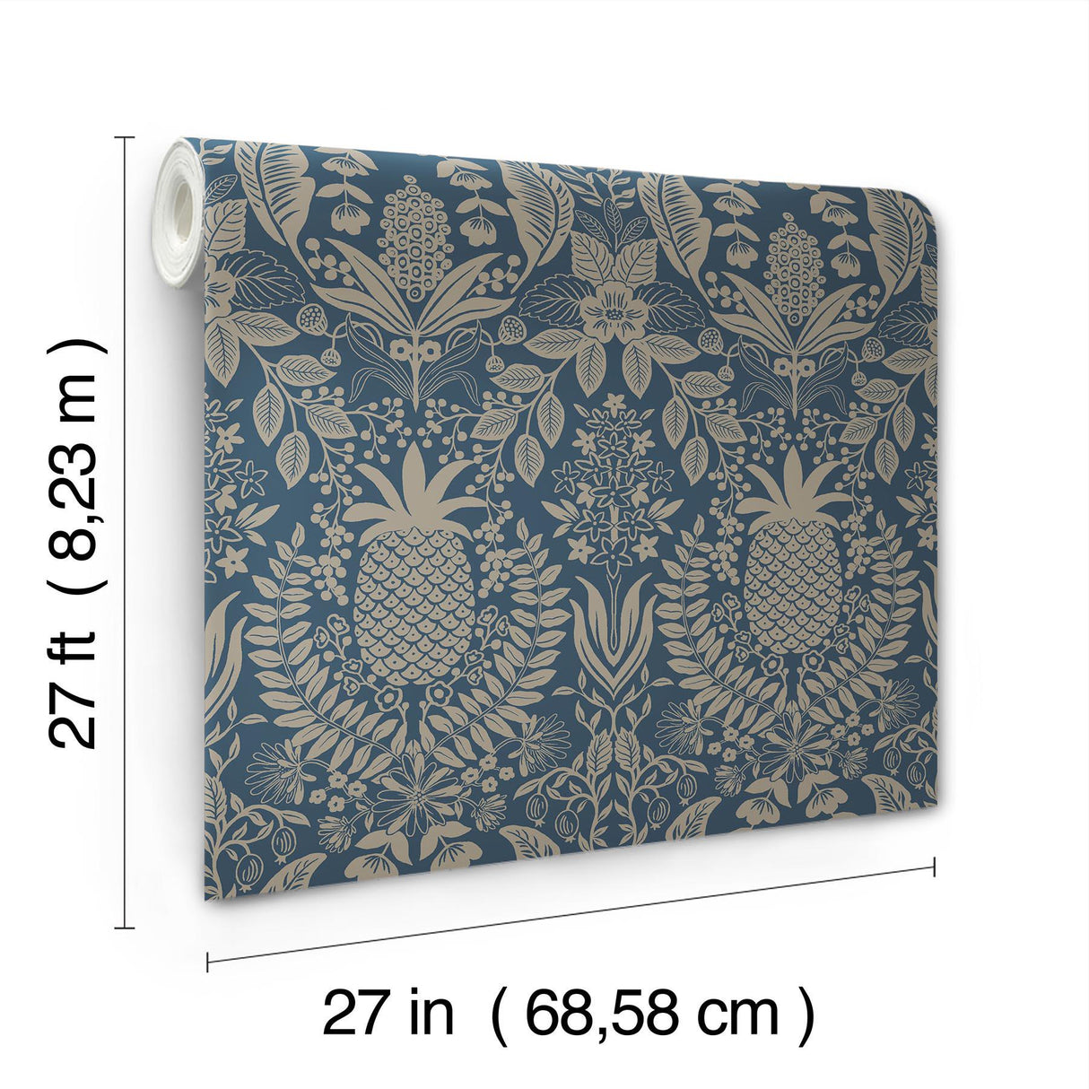 Rifle Paper Co. Pineapple Damask Navy Wallpaper
