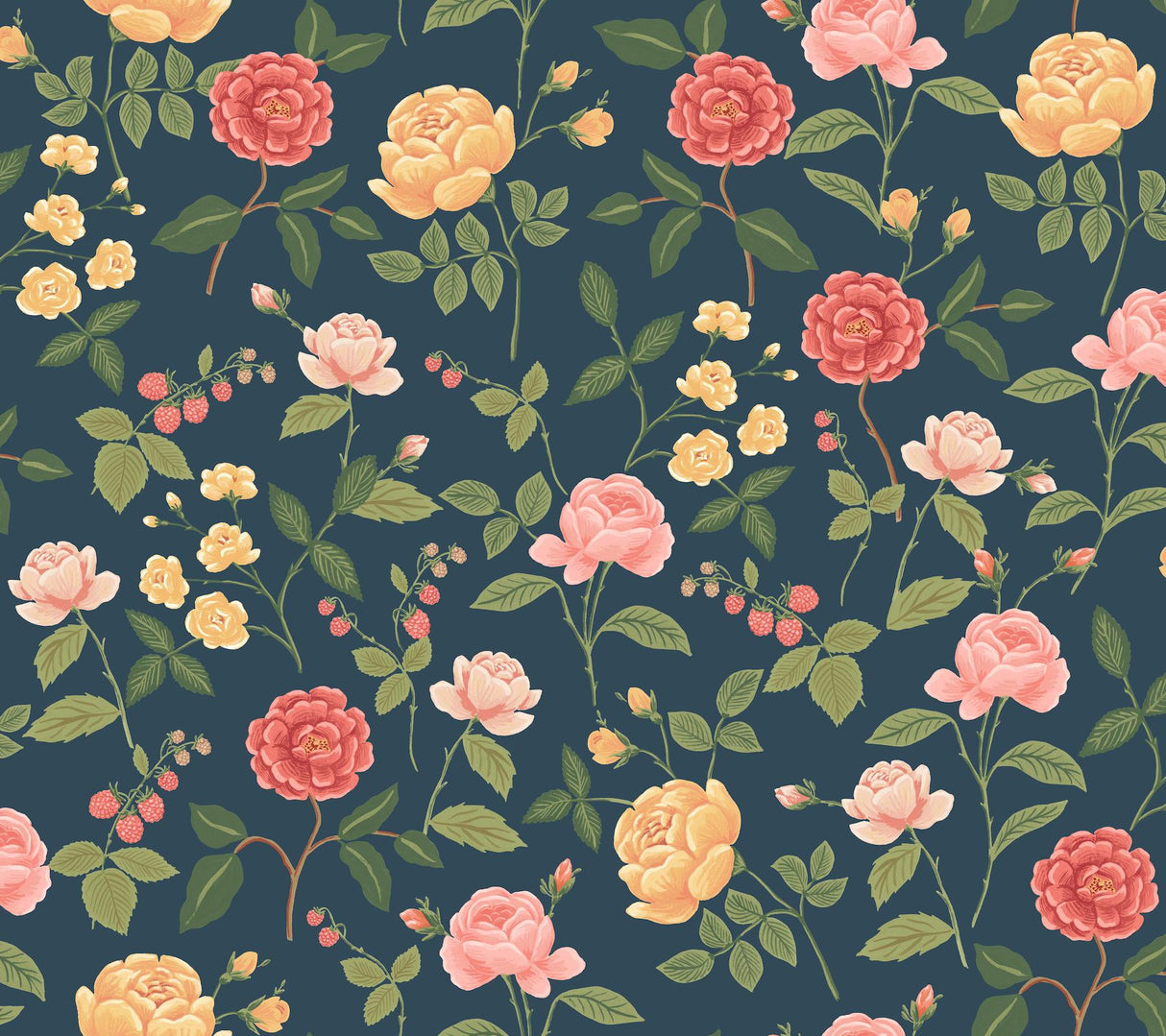 Rifle Paper Co. Roses Navy Wallpaper