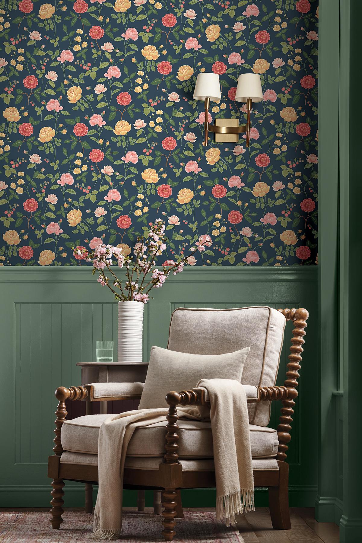 Rifle Paper Co. Roses Navy Wallpaper