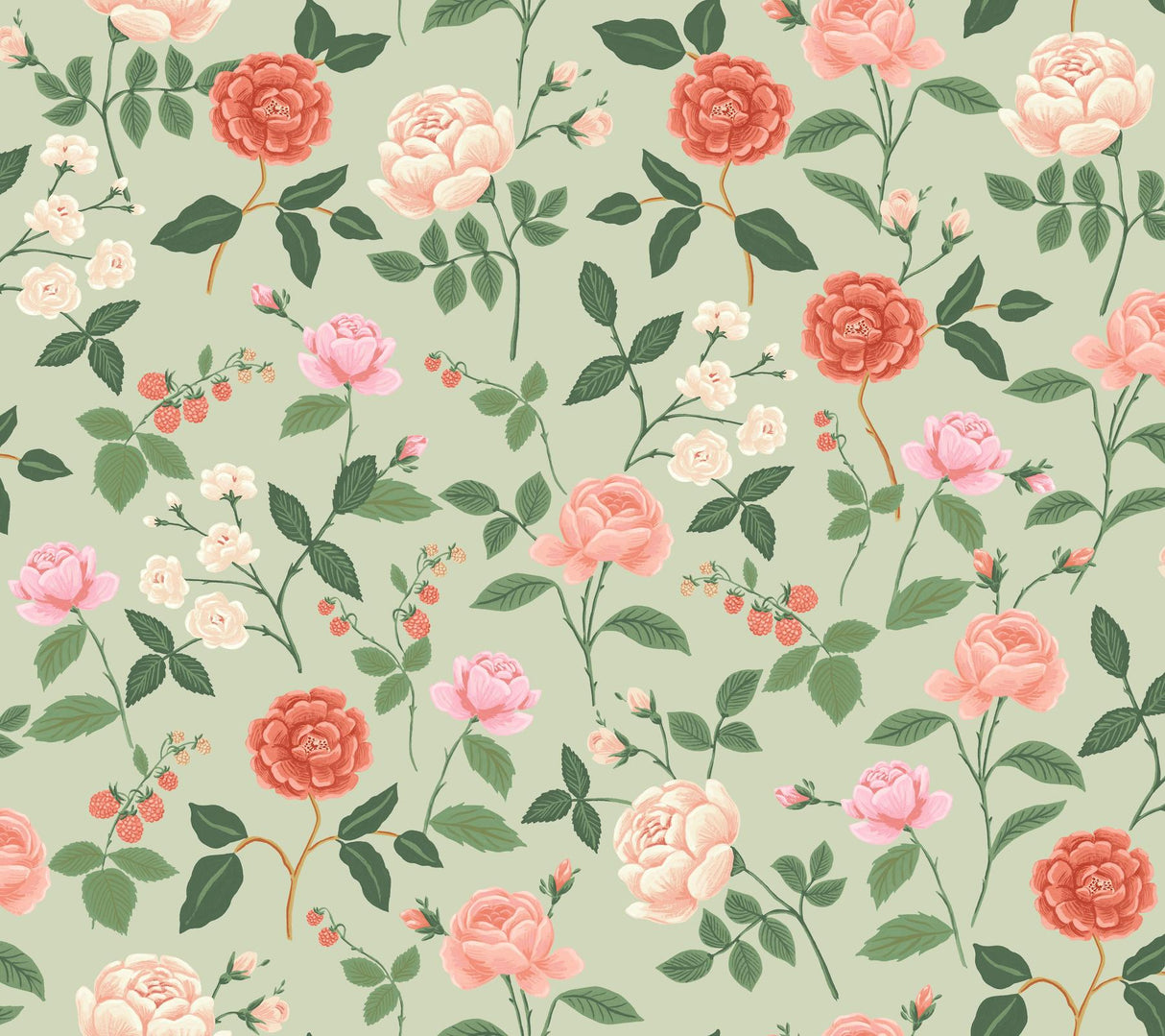 Rifle Paper Co. Roses Mint Wallpaper