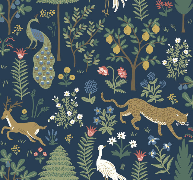 Rifle Paper Co. Menagerie Blue & Brown Wallpaper
