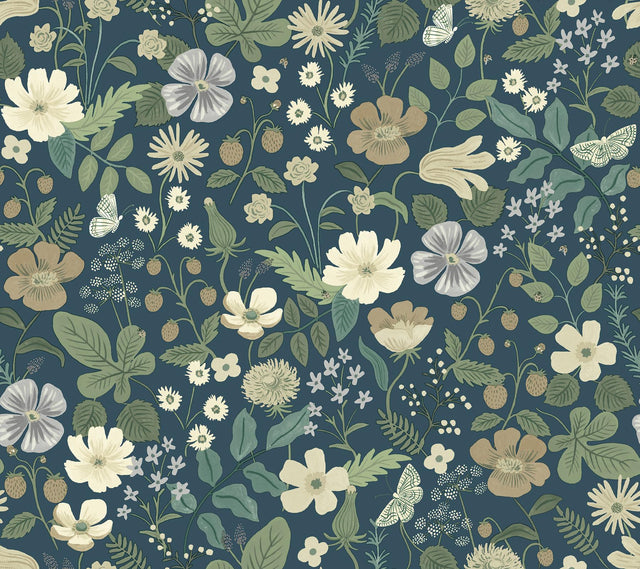 Rifle Paper Co. Strawberry Fields Blue & Green Wallpaper