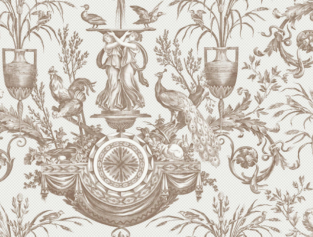 York Wallcoverings Avian Fountain Toile Mink Wallpaper