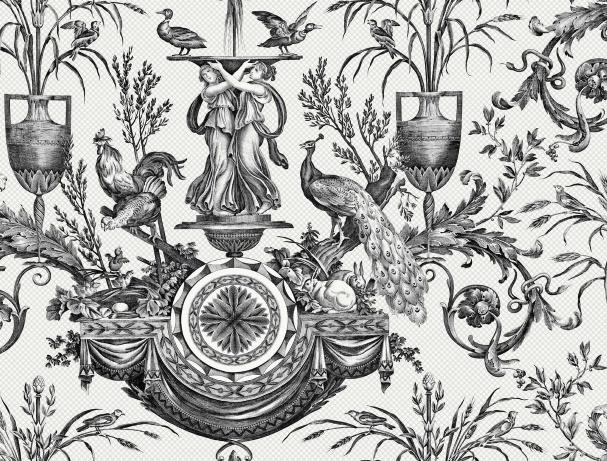 York Wallcoverings Avian Fountain Toile Black Wallpaper