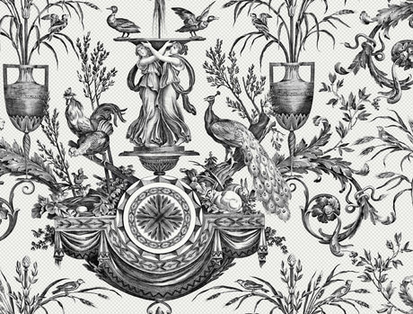 York Wallcoverings Avian Fountain Toile Black Wallpaper
