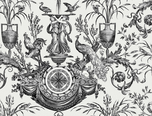 York Wallcoverings Avian Fountain Toile Black Wallpaper